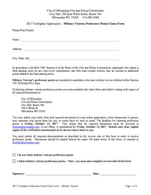 Fillable Online city milwaukee Military Preference Points Claim Form ...