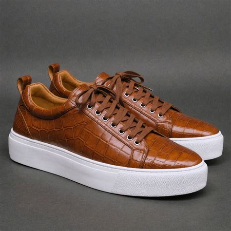 Tan Croc Print Leather Quasimodo Lace Up With White Sole Sneakers ...