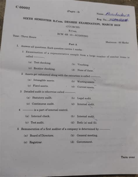 Auditing Question papers - Bachelor of commerce (bcom) - Studocu