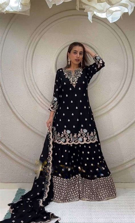 NSR 816 BLACK COLOUR HEAVY CHINON SILK WITH THRED SEQUENCE EMBROIDERY ...