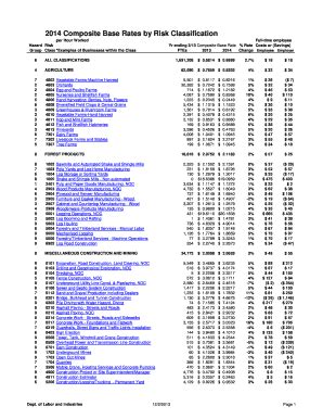 Fillable Online lni wa 2014 Composite Base Rates by Risk Classification ...