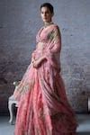 Buy Pink Organza Beads, Sequins Plunge Neck Dua Floral Print Gathered ...