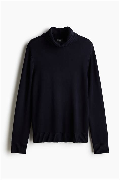 Cotton-Blend Mock-Turtleneck Sweater - Navy blue - Men | H&M US