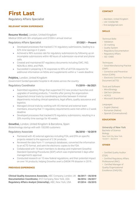 3 Regulatory Affairs Resume Examples for 2026 | Resume Worded