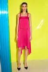 Buy Pink Textured Satin Embroidery Square Neck Layered Midi Dress For ...