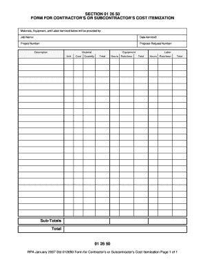 Form For Contractor's Or Subcontractor's Cost Itemization - TN.gov - Tn ...