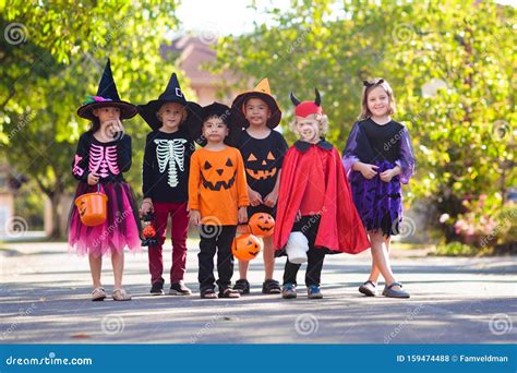 Kids Trick or Treat. Halloween Fun for Children Stock Photo - Image of ...