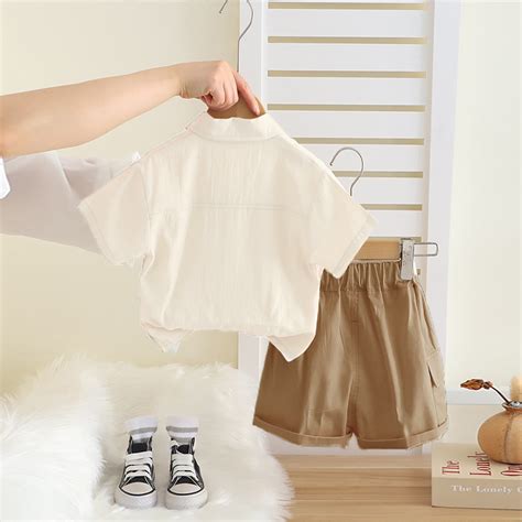 Boys Off White Dinosaur Appliqued Shirt With T-Shirt Neck Tie And Shor ...