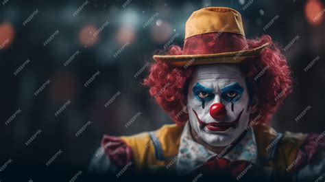 Premium AI Image | A clown with a hat and a yellow hat is standing in ...