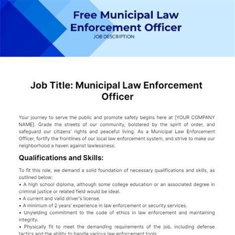Free Municipal Law Enforcement Officer Job Description Template to Edit ...