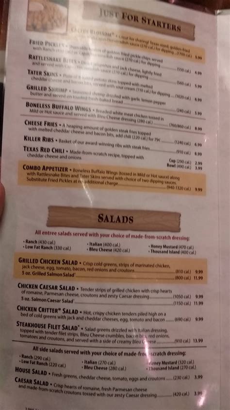 Menu at Texas Roadhouse BBQ, Taylorsville, W 5400 S