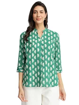 Buy Pink Fort Women Casual Cotton Dabu Handblock Moon Polka Top ...