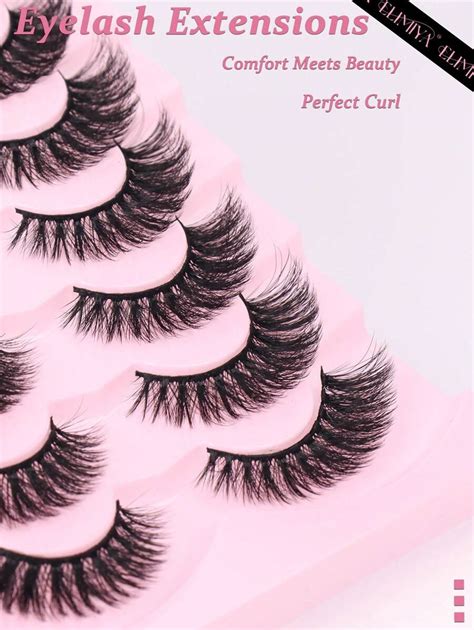 7 Pairs Dense 5D Fluffy Eyelashes ,D Curl ,Eyetail Elongated Cat Eye ...