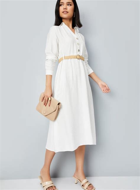 Buy Women Solid A-line Belted Dress Online at just Rs. 1299.0 ...