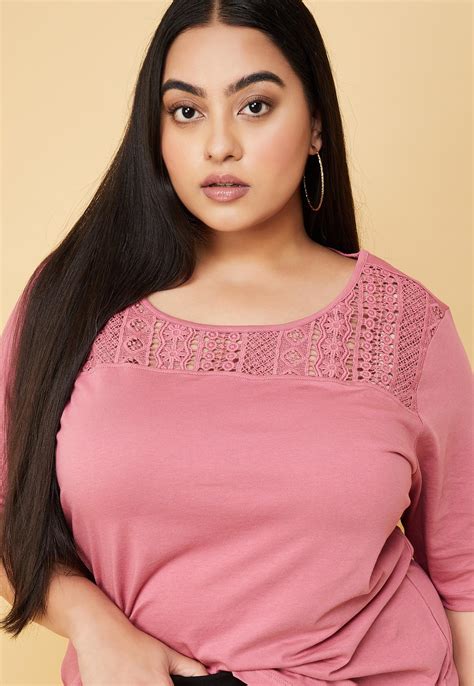 Buy Women Lace Detail T-shirt Online at just Rs. 499.0 - 1000013438434 ...