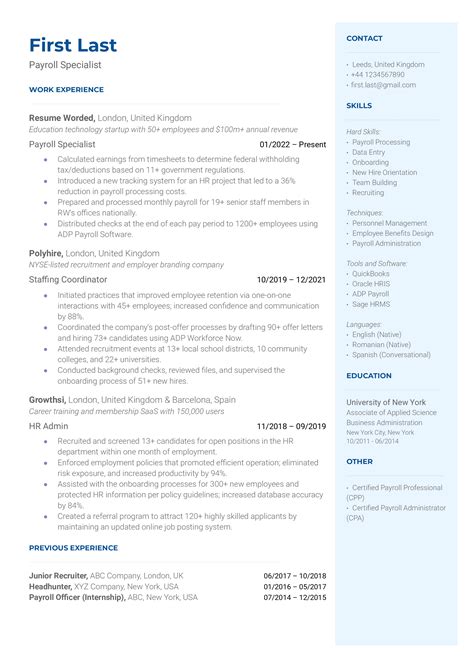 2 Payroll Specialist Resume Examples for 2026 | Resume Worded