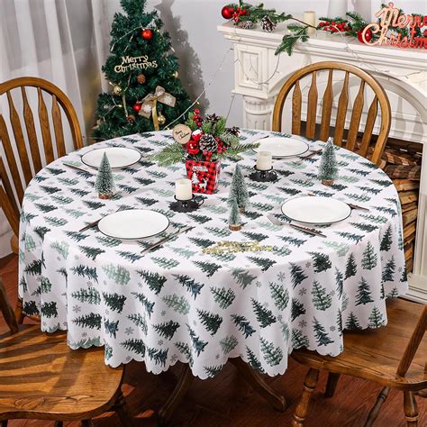 Amazon.com: Christmas Tablecloth 60 x 60 Inch Round, Christmas Tree ...