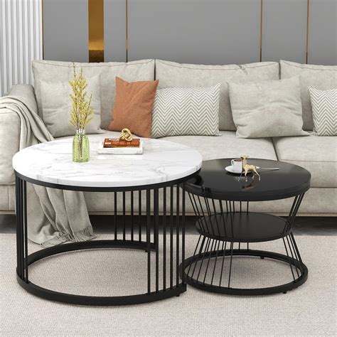 Total Crafts Round Coffee Table Set of 2 Stacking Center Tables Iron ...