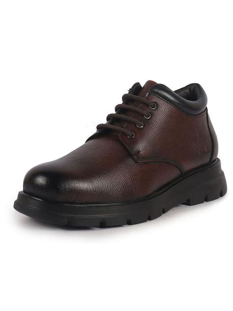 Buy Men's Brown Leather Lace Up Uniform Low Top Boots Online – FAUSTO.in