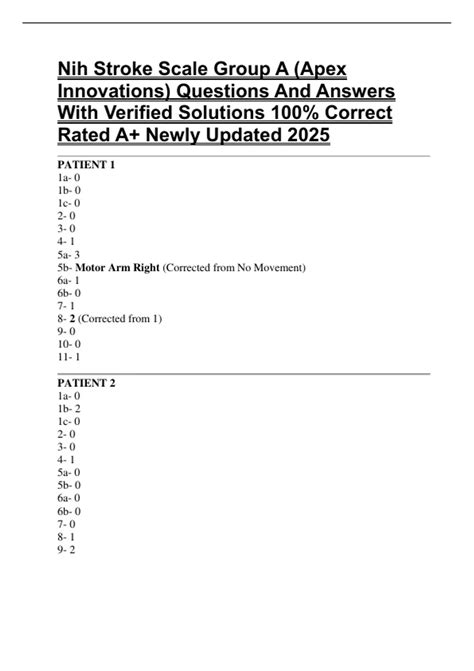 Nih Stroke Scale Group A (Apex Innovations) Questions And Answers With ...