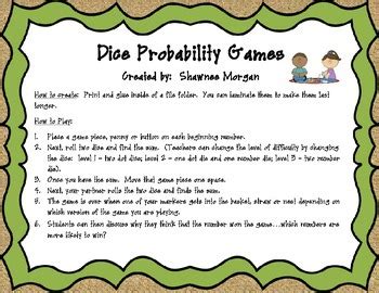 Dice Probability Math Games by Shawnee Morgan | TPT