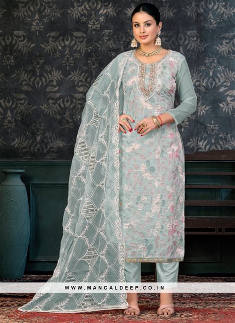 Enthralling Organza Handwork Trendy Suit