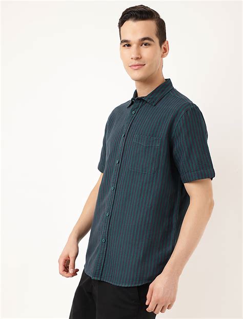 Buy Linen Mix Striped Spread Collar Shirt at Marks & Spencer