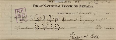 Lot Detail - Ty Cobb Signed 1941 Bank Check w/ Superb Autograph! (PSA ...
