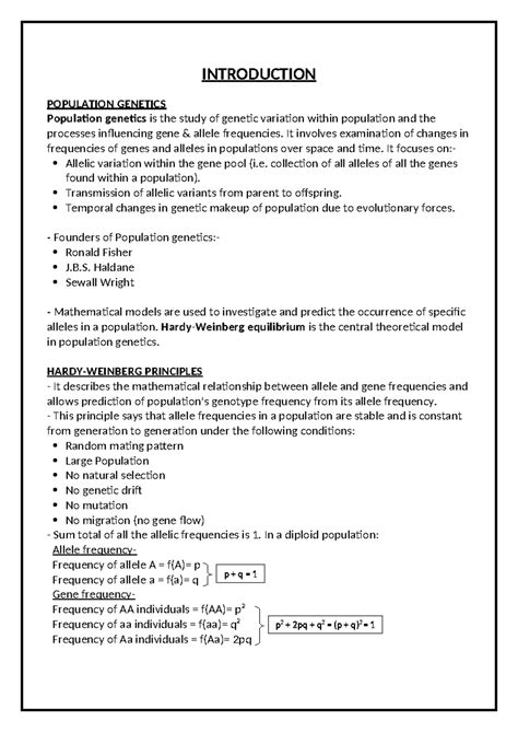 Introduction to population genetics - INTRODUCTION POPULATION GENETICS ...