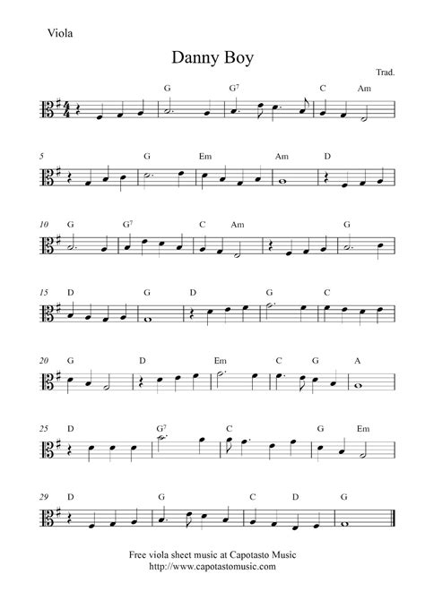 Free Printable Sheet Music: Free viola sheet music score, Danny Boy