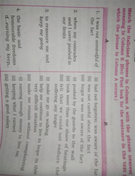 match the phrases given in coloum activity 3 English work book class10 ...
