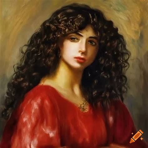 Oil painting of a powerful indian woman with long curly hair on Craiyon