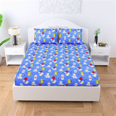 Little Explorer Pure Cotton Blue Teddy Bear and Balloons Kids Bedsheet ...