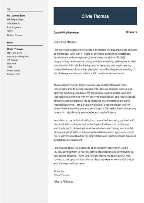 Image result for Oracle Developer Cover Letter Sample