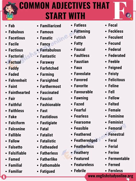 Adjectives That Start with F (Common, Positive, Negative & ESL Lists ...