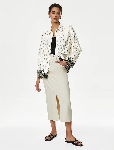 Buy Linen Rich Printed Collared Shirt at Marks & Spencer