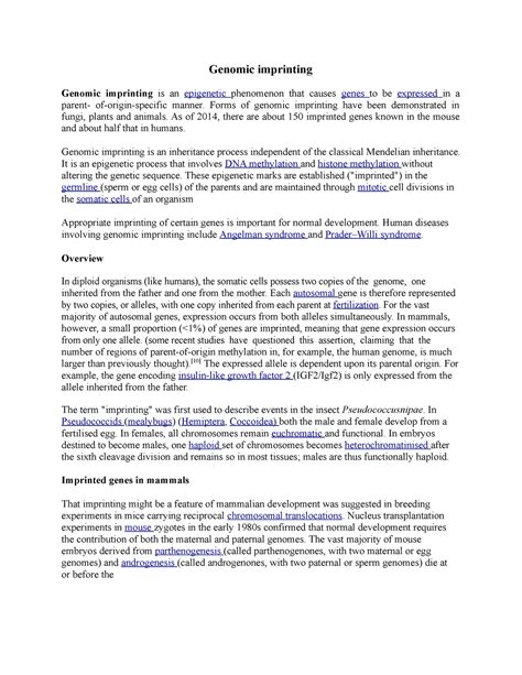 Genomic imprinting - Microbes: Physiology and Genetics - SGBAU - Studocu