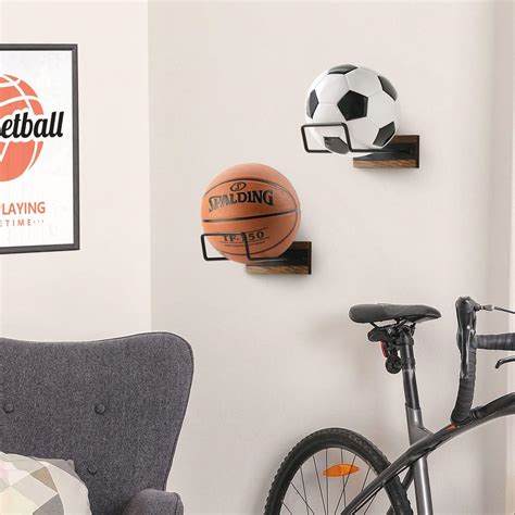 Buy MyGift Black Metal Multi Sports Ball Storage Rack with Burnt Wood ...