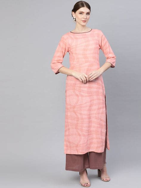 Women Pink & Brown Printed Kurta with Palazzos – Nayo Clothing