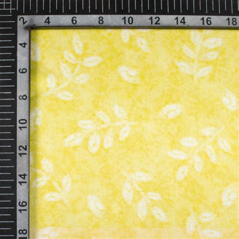 Blond Yellow And White Leaf Pattern Digital Print Viscose Gaji Silk Fa ...