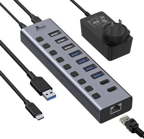 LIONWEI 10-Port Powered USB 3.0/USB C Hub with Ethernet Port India | Ubuy