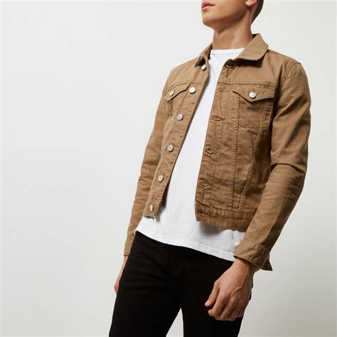 River Island Light Brown Denim Jacket in Brown for Men - Lyst