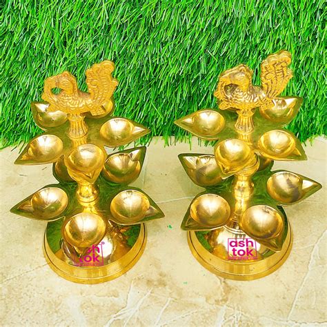Brass Panchamahal 2 Step Peacock diya Set, Handmade diwali diya (Set o ...