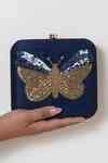 Buy Blue Beads, Sequins Nigah Butterfly Hand Embroidered Clutch by The ...