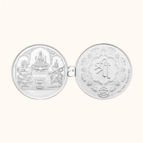 Buy Silver Ganesh Lakshmi Saraswati 50g Coin From Aahi by Ranka Jewellers