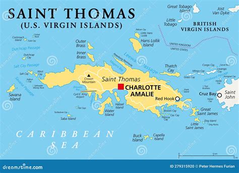 Saint Thomas, United States Virgin Islands, Political Map Stock Vector - Illustration of ...