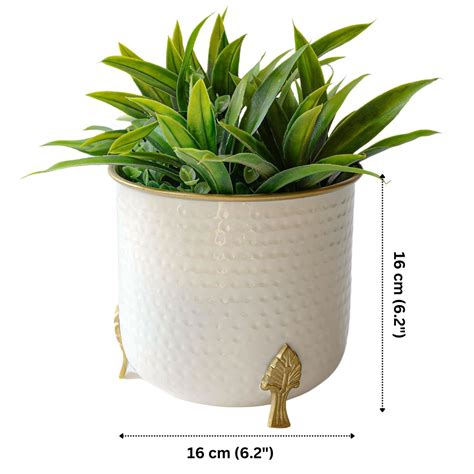 Metal Hammered Gold Rim Leaf leg Planter, Set of 2, White