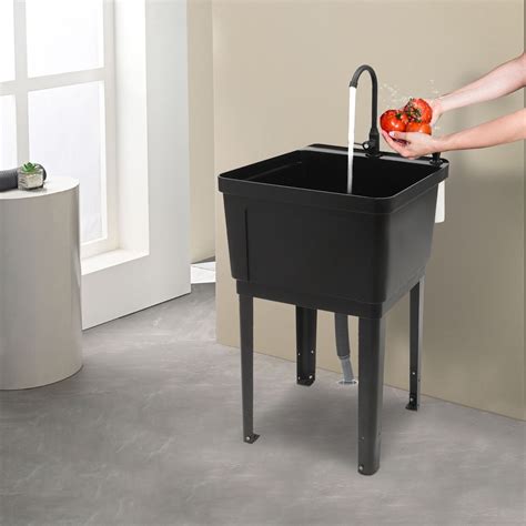 Spacious Black Utility Sink Laundry Tub Freestanding Sink Wash Station ...