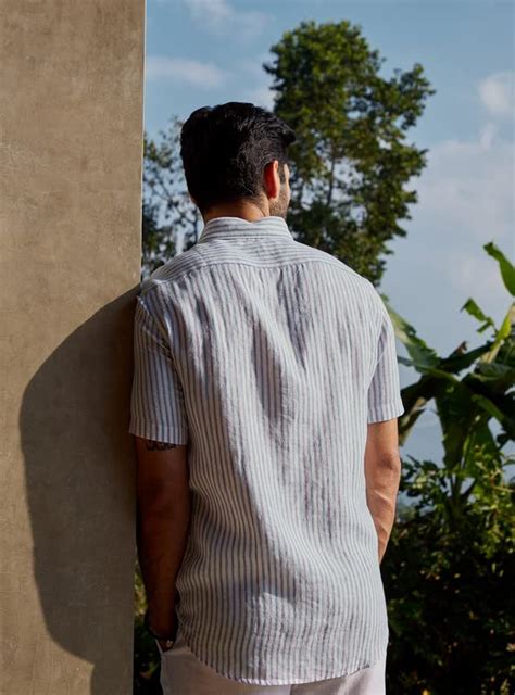 Buy Andamen Men's Linen Slim Fit Stripe Shirt (Violet, M) at Amazon.in