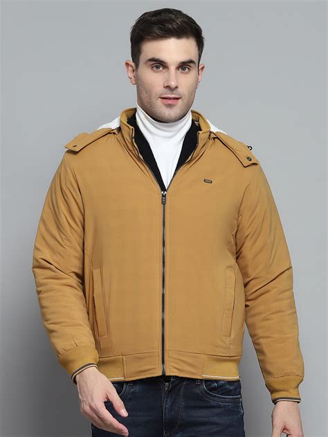 Buy Men Mustard Solid Detachable Hood Full Sleeve Jacket Online in ...